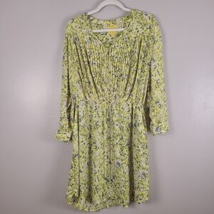 Anthropologie Maeve Neon Yellow Blue/Cream Floral Shirtdress with Pockets XL